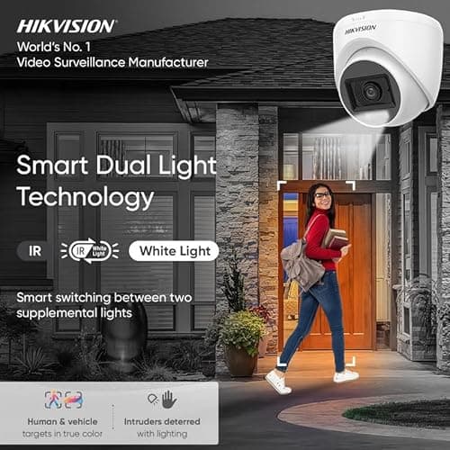 HIKVISION 3K (5MP) Bullet Outdoor Security Camera with Color Night Vision, Built-in Audio Mic, Smart Dual Light, Motion Detection, Hybrid 4 in 1 Switchable for TVI/CVI/AHD/CVBS 3