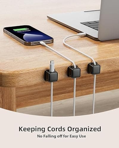 TALLIN 8 Pack Magnetic Cord Organizer, Strong Adhesive Cable Management System, Black, 12cm x 5cm, Easy Open Design for Home Office Car, Wire Holder with Desk Mount (Black) 2