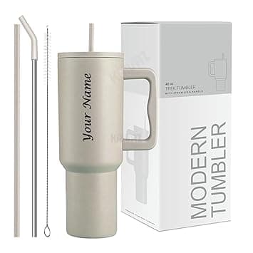 Stainless Steel Insulated Tumbler with Lid & Straw, 100% Leakproof Double Wall Tumblers with Handle, Hot & Cold Drink Sipper for Office,Gym & Outdoors 1200ml Tumbler (Cream Personalized)