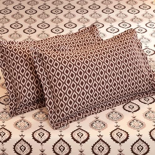 Amazon Brand - Solimo Damask Dreams 144 TC 100% Cotton Double Bedsheet with 2 Pillow Covers, Brown, 144 TC 4
