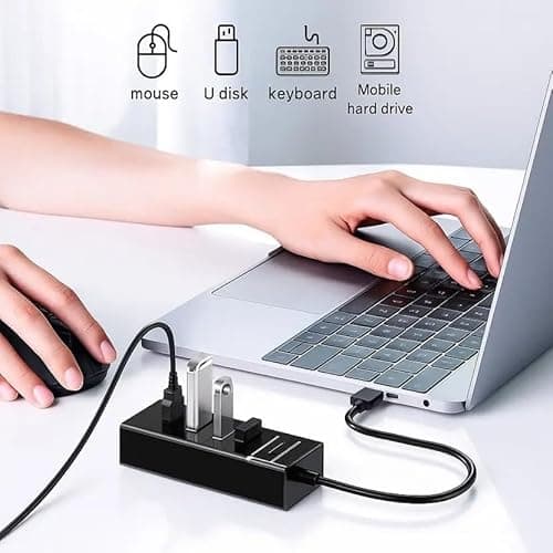 VYAR SuperSpeed Hub with High-Speed Data Transfer for PC, Laptop, and Mac Extension 4 Ports USB 3.0 Highspeed Portable with Switches for Laptop/PC/Mobiles USB Hub (Black) 3