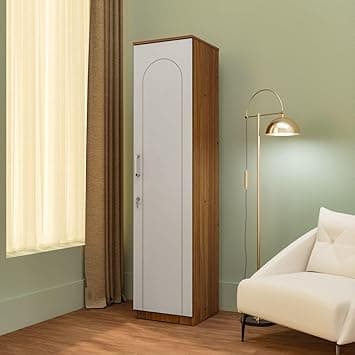 Uno Engineered Wood Wardrobe for Clothes with 1 Door | Storage Cabinet for Kitchen | Multipurpose Almirah for Bedroom, Living Room | 1 Year Warranty - White Arch Door with Leon Teak Finish