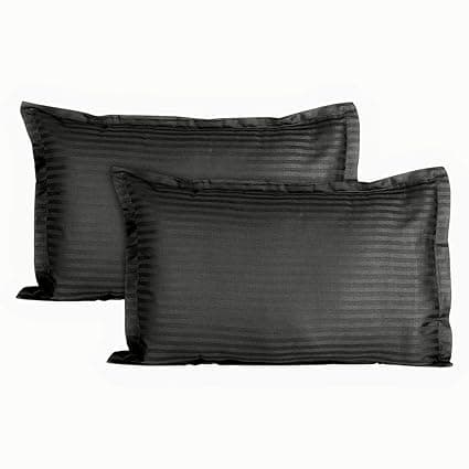 Trance Home Linen 200 TC 100% Cotton Small Size 17x25 inch Satin Stripe Pillow Covers | Pillow Cases | Set of 2 Piece Pillow Covers only |Small Size (Black, 17 X 25 inch)