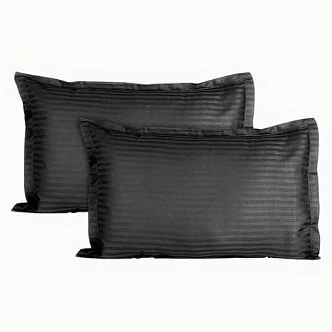 Trance Home Linen 200 TC 100% Cotton Small Size 17x25 inch Satin Stripe Pillow Covers | Pillow Cases | Set of 2 Piece Pillow Covers only |Small Size (Black, 17 X 25 inch)