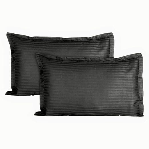 Trance Home Linen 200 TC 100% Cotton Small Size 17x25 inch Satin Stripe Pillow Covers | Pillow Cases | Set of 2 Piece Pillow Covers only |Small Size (Black, 17 X 25 inch)