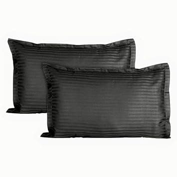 Trance Home Linen 200 TC 100% Cotton Small Size 17x25 inch Satin Stripe Pillow Covers | Pillow Cases | Set of 2 Piece Pillow Covers only |Small Size (Black, 17 X 25 inch)