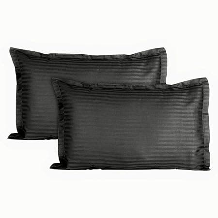Trance Home Linen 200 TC 100% Cotton Small Size 17x25 inch Satin Stripe Pillow Covers | Pillow Cases | Set of 2 Piece Pillow Covers only |Small Size (Black, 17 X 25 inch)