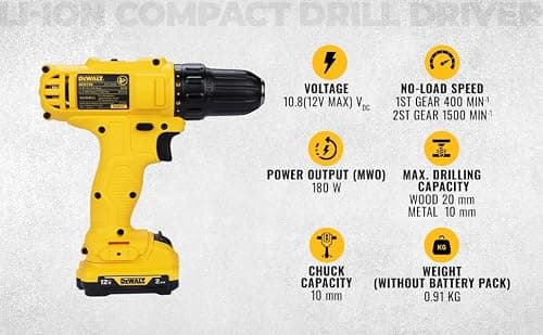 DEWALT DCD700D2 12V, 10mm XR Li ion Cordless Drill Driver with 2x2.0 Ah Batteries included 2