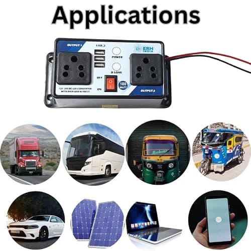 ERH India DC to AC Converter 12V 24V to 220V – 100 Watt Mini Inverter with 3 USB Ports for Car, Bus, Truck, E-Rickshaw, and Solar Panels 3