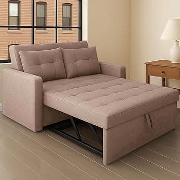 FURNY Tressa 2 Seater Pull-Out Premium Fabric Sofa Cum Bed Sofa Set for Living Room (Beige Fabric -Color)