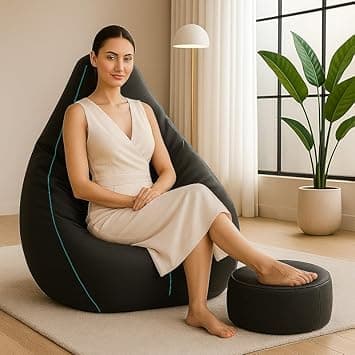 Biggie Bean Bag Chair 6XL with Beans Filled-3D Zen Piping- Bean Bag with 3D Piping-Crafted for Comfort-Styled for Elegance with Free Cushion & Footrest (Matching Color : Piping, Black Teal)