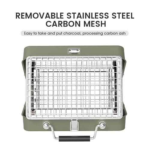 My Creative Hut Portable Barbeque Camping Grill &BBQ Utensils, Foldable Stainless Steel Charcoal Grill, Small Outdoor Travel BBQ, Compact Picnic Barbecue Cooking Grill for Camping Forest Green (Large) 3