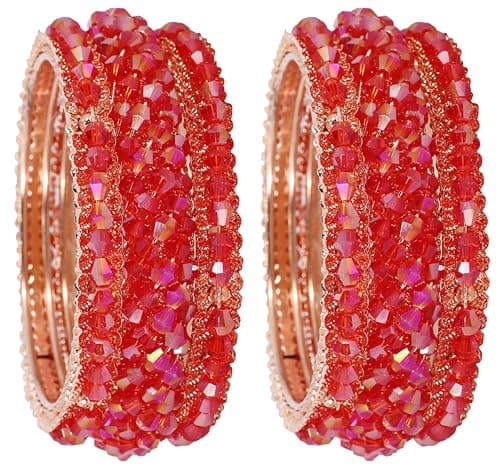 NMII Stylish Pearls Alloy Metal Kada Bangles Set For Women and Girls | Fancy Metal Bangles | Trendy Design Bangles For Girls | Wedding, Party, Shadi Fashion Jewellery Red bangles (MAH66-Red-2.6)
