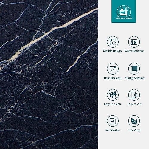MORADIYA FRESH (LABEL) Marble Tile Sticker, 4 Pcs Flooring Peel And Stick Tiles Waterproof Self-Adhesive Vinyl Floor Sticker Wall Backsplash Stickers Cover Decal For Bathroom, 30X30Cm (Black12 Cms) 2