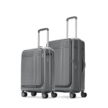 Aristocrat Solana Set of 2 Trolley Bag 53, 65cm | Small+Medium | Hard Luggage | 8-Wheel Suitcase with Laptop Compartment | TSA Lock with Anti-Theft Zipper | 3 Years International Warranty (Grey)
