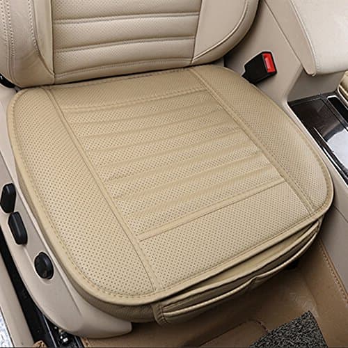 MYMM Comfortable and Breathable Four Seasons General Pu Leather Bamboo Charcoal Breathable Car Interior Seat Cushion Cover Pad Mat for Office Chair Auto Car Supplies (Cream)
