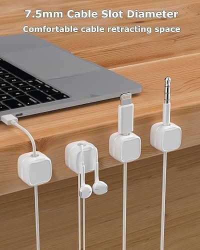 T for TALLIN 6 Pack Stainless Steel Cord Organizer Holder, 12U Notch Trowel, Cord Organizer Holder, 6 Pack Magnetic Desk Cable Clips Management, Hide Phone Charging Cable Keeper, (Pack of 6) White 5