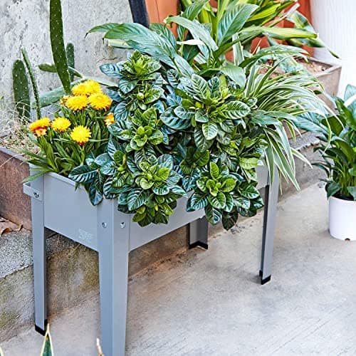 INDIAN DECOR 90104 Raised Garden Bed, Garden Raised Planter Box with Legs, Galvanized Garden Planter for Herbs and Vegetables (24" Grey) 5