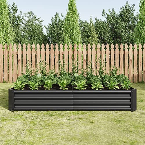 FOUBAM Galvanized Raised Garden Bed for Vegetables,Outdoor Garden Raised Kit Planter Box,Backyard Patio Planter Raised Beds for Flowers, Herbs, Fruits, Metal Planter Flower Pot 6x3x1 ft Black 2