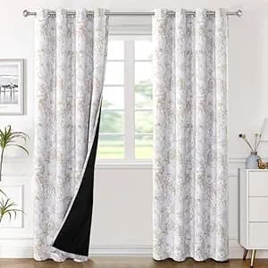 BFAM Floral Print 100% Blackout Curtain with Black Linning at Back, Floral Print Curtains for Living Room/Bedroom Thermal Insulated Energey Saving Blossom Curtain, Pack of 1 Curtain