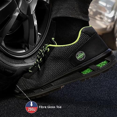 Liberty Warrior Envy Sigma Safety Shoes for Men, Fibre Glass Toe, Light Weight, Green, Sizes-7UK 3
