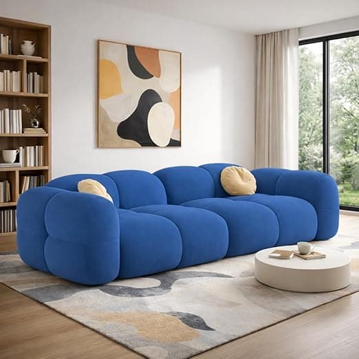 Casaliving Vetras Modern Velvet Bubble Cloud Sofa, Tufted Design Upholstered 3 Seater Sofa Set for Living Room,(Blue Colour) Premium Velvet Fabric Sofa