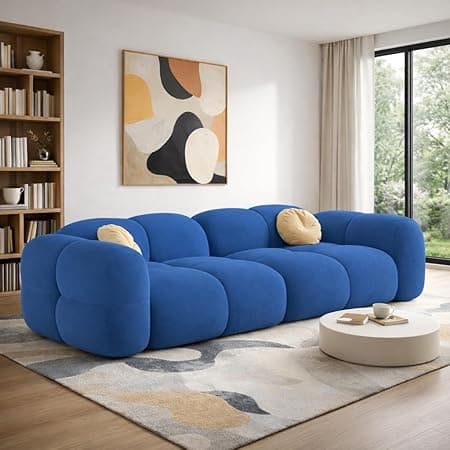 Casaliving Vetras Modern Velvet Bubble Cloud Sofa, Tufted Design Upholstered 3 Seater Sofa Set for Living Room,(Blue Colour) Premium Velvet Fabric Sofa