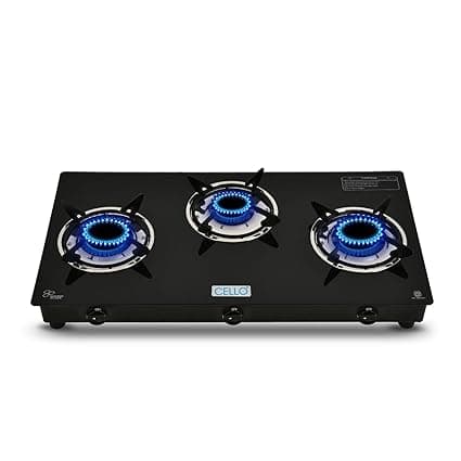 Cello Regal (3B) Premium Open Brass 3 Burner Gas Cooktop, 1 Year Manufacturer's Warranty. (Regal-(3B)