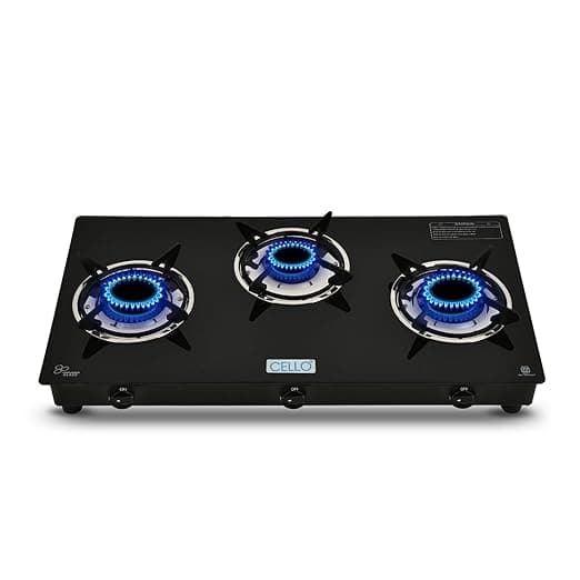 Cello Regal (3B) Premium Open Brass 3 Burner Gas Cooktop, 1 Year Manufacturer's Warranty. (Regal-(3B)