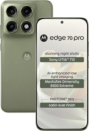 Motorola Edge 70 Pro (Satin-Luxe PANTONE Tea Green, 12GB RAM, 256GB Storage) | Dimensity 8500 Extreme Processor | 50MP Triple Camera | 50MP Selfie | 6.8” FHD+ Display | 6500mAh Battery | 5G Smartphone