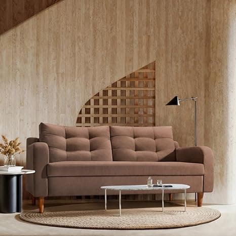 Duroflex Ease Plus - 3 Seater Sofa Set for Living Room | 3 Year Warranty | Premium Wooden Frame Sofa | Anti-Pilling Fabric, Fade & Termite Resistant | Comfortable & Durable Couch - Cocoa Brown