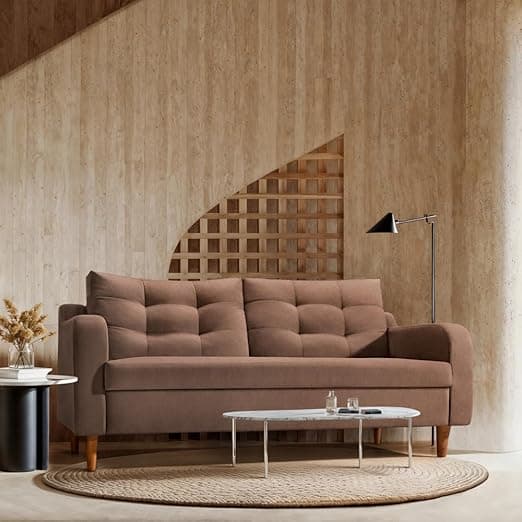 Duroflex Ease Plus - 3 Seater Sofa Set for Living Room | 3 Year Warranty | Premium Wooden Frame Sofa | Anti-Pilling Fabric, Fade & Termite Resistant | Comfortable & Durable Couch - Cocoa Brown