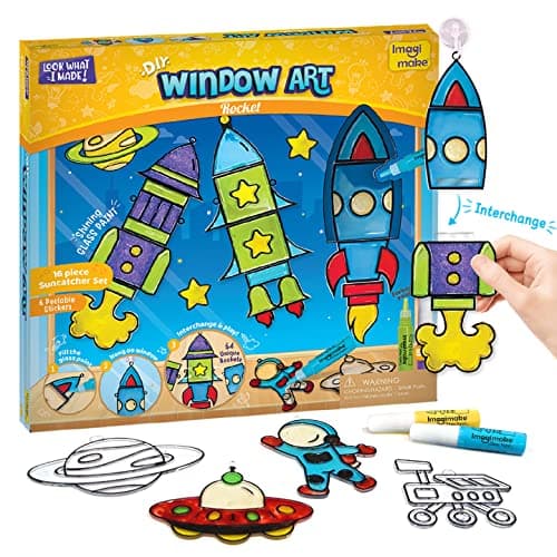 Imagimake Window Art - Rocket - 16 Pieces Glass Painting Set - Astronaut, Rover, Space Designs - Craft Kit for Boys & Girls 5 Years & Above, Multicolor