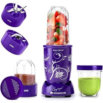 Wonderchef Nutri-blend 500W Mixer Grinder, 22000 RPM Motor, Smoothie Maker, Masala Grinder, Chutney Blender, 3 Unbreakable Jars, Recipe Book by Chef Sanjeev Kapoor, 2 Yr Warranty, Blue