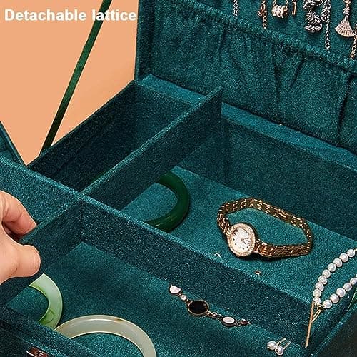 CLUBX 2 Layer Green Drawer Ring Necklace Large Storage Box Multifunction Collection Jewelry Display Bracelet Earring Jewelry Organizer (2 Green Jewellery Box) 2