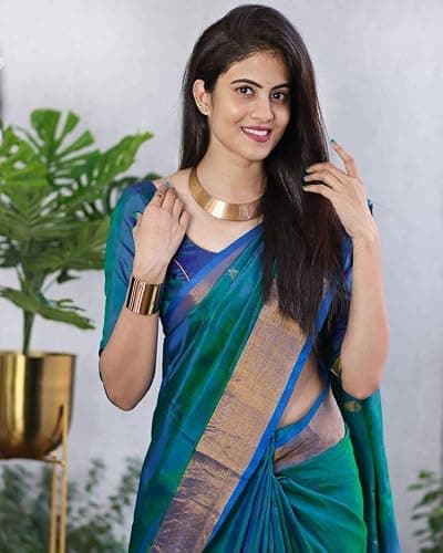 Flosive Blue Silk Blend Saree for Women with Golden Zari Border | Traditional Designer Ethnic Wear Saree | Festive, Wedding & Cultural Occasion Wear | Soft Rich Pallu with Blouse Piece 2