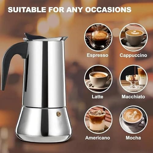 NESTIC Stovetop Espresso Maker Stainless Steel Moka Pot Espresso Maker Percolator Italian Coffee Maker Capable Mocha Coffee Machine Cafe Classic Maker for Home & Camping 360 ml (6 Cups) 5