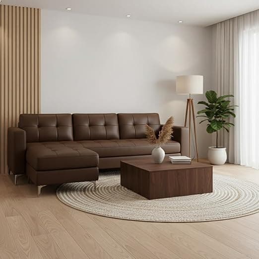 CASASTYLE Creamoy 3 Seater Leatherette Sofa Set with Extra Ottoman (Dark Brown) Premium Finish | Durable & Comfortable | Ideal for Living Rooms