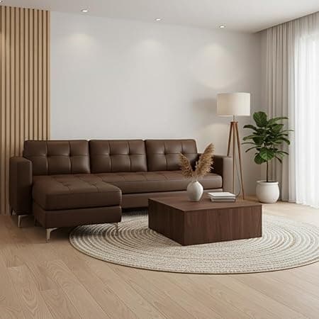 CASASTYLE Creamoy 3 Seater Leatherette Sofa Set with Extra Ottoman (Dark Brown) Premium Finish | Durable & Comfortable | Ideal for Living Rooms