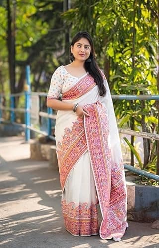 Amazon Brand - Anarva Women's Silk Saree With Blouse Piece | saree for women(nilima-white-re) 2