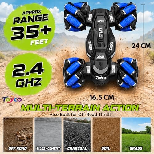 toyco® Remote Control Car Toy for Kids 6-12 Years | Made in India | 4x4 Drift RC Car 360° Stunt Rotation | Double Sided Driving | USB Type-C Rechargeable | RGB LED Lights | Birthday Gift Boys Girls 3