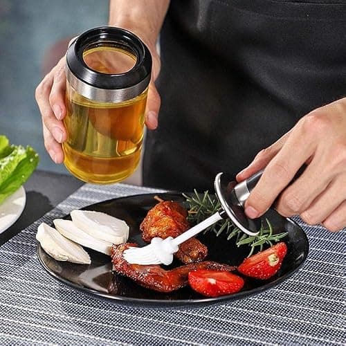 GO STORE Glass Oil Dispenser With Basting Brush, Oil Ghee Containers Bottle for BBQ, Pastry, Grill, Baking, Kitchen Cooking (250 ml) 3