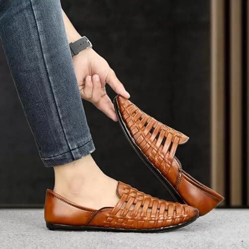 FAXIAN Men's Tan Synthetic Slip_On Comfortable/Attractive & Ethnic Nagra Juttis & Mojaris 10 (UK/India) (2015) 3