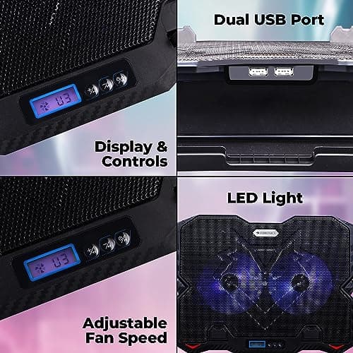 Zebronics NC5500D Powerful Laptop Cooler with Dual 125mm Fans, Silent Operation, Adjustable Fan Speed, Display, Controls, USB, 5 Step Retractable Stand and Mobile Holder 5