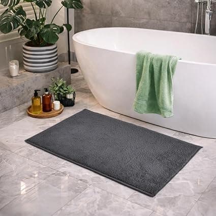 Welspun Arlo Bathroom Mat Anti Slip | Soft Absorbent Bathmat | Quick Dry Polyester Floor Mat for Bathroom | Anti Skid Bathmat | Machine Washable | 40 x 60 cm | Dark Grey