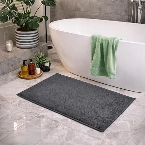 Welspun Arlo Bathroom Mat Anti Slip | Soft Absorbent Bathmat | Quick Dry Polyester Floor Mat for Bathroom | Anti Skid Bathmat | Machine Washable | 40 x 60 cm | Dark Grey