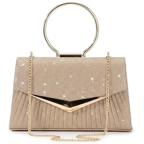 Swenil Women's Sparkling Evening Clutch Purse with Detachable Chain Strap Wedding Purse Sparkling Party Handbag Clutch for Prom, Dinner Wedding Cocktail Party and Festive Occasions (Golden)