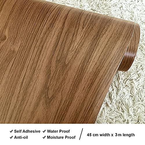 wolpin DIY Door Wallpaper (45 x 300 CM) | Vinyl Wood Texture Shelf Liner for Furniture, Table Top, Wardrobe, Cupboard & Almirah Makeover | Self Adhesive PVC Sheet in Brown for Home Decoration 3
