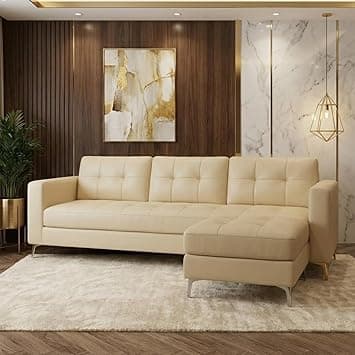 CASASTYLE Creamoy 3 Seater Leatherette Sofa Set with Extra Ottoman (Cream) Premium Finish | Durable Comfortable | Ideal for Living Rooms, Offices, Hotels