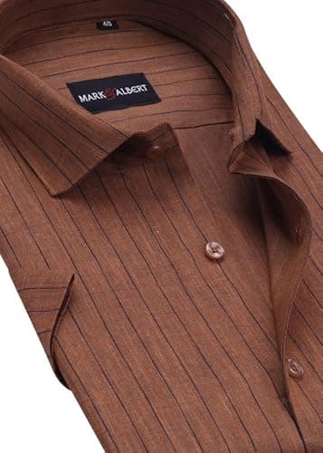 MARK & ALBERT Men's Half Sleeve Cotton Linen Striped Shirt 4